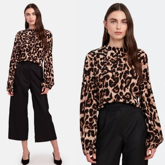 NWT BAUM UND PFERDGARTEN Mei Blouson Sleeve Leopard Print Top Size 40 FR/10 US - Picture 3 of 17